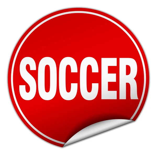 Fútbol redondo etiqueta engomada roja aislado en blanco — Archivo Imágenes Vectoriales