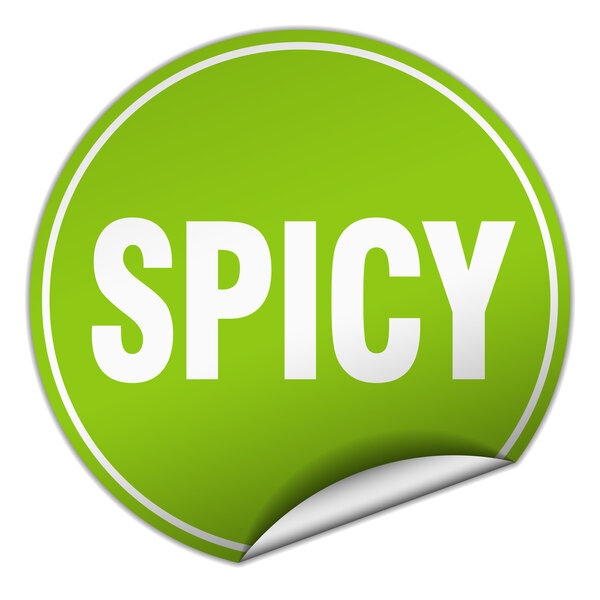 spicy round green sticker isolated on white