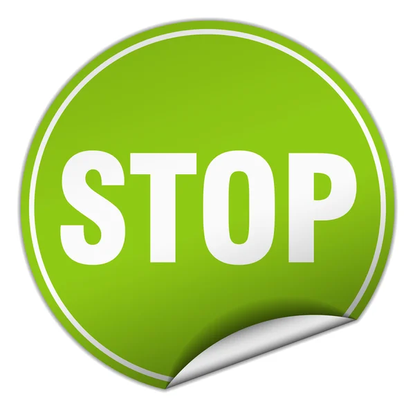 Stop round green sticker isolated on white — Stock Vector