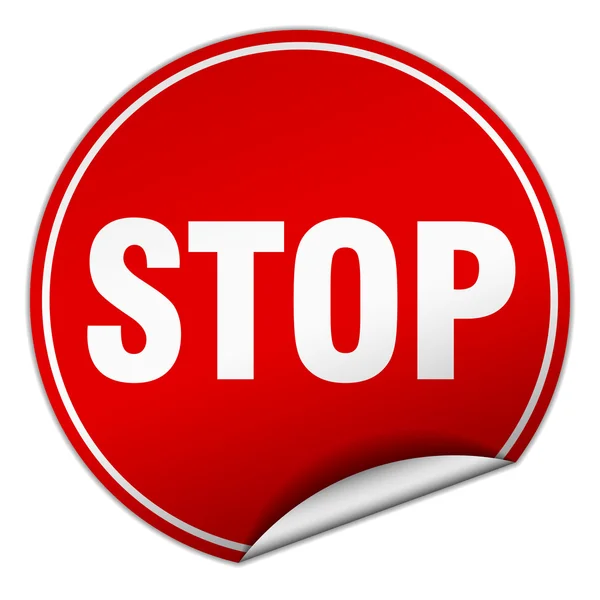 Stop rotondo adesivo rosso isolato su bianco — Vettoriale Stock