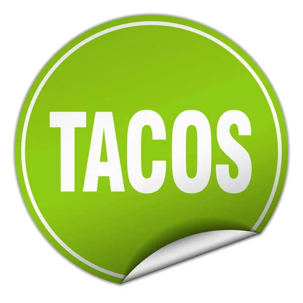 Tacos redondo adesivo verde isolado no branco — Vetor de Stock