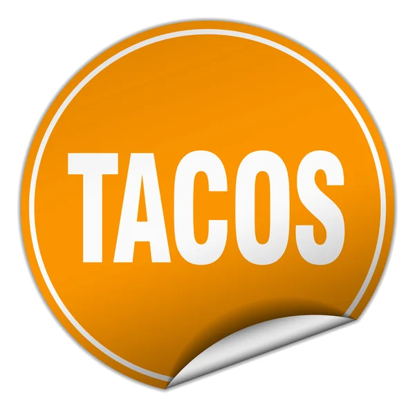 Tacos στρογγυλό αυτοκόλλητο πορτοκαλί χρώματος που απομονώνονται σε λευκό — Διανυσματικό Αρχείο