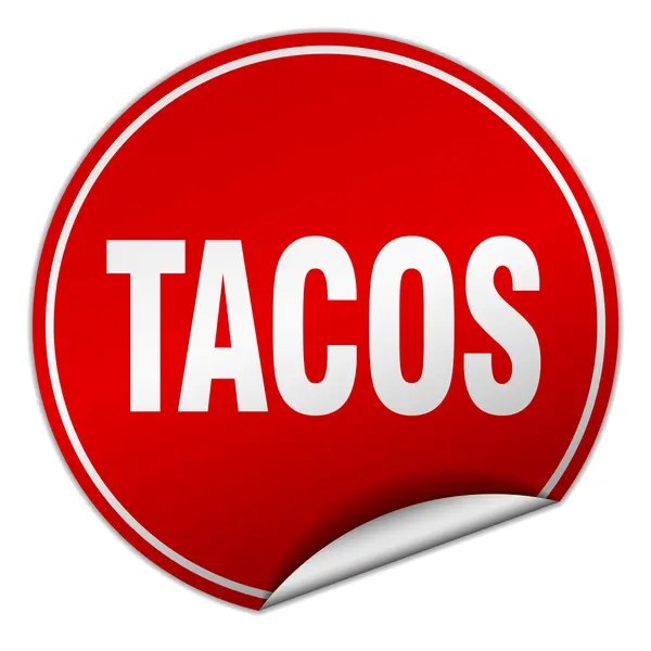 Tacos redondo adesivo vermelho isolado no branco —  Vetores de Stock