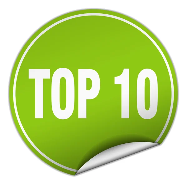 Top 10 adesivo verde rotondo isolato su bianco — Vettoriale Stock
