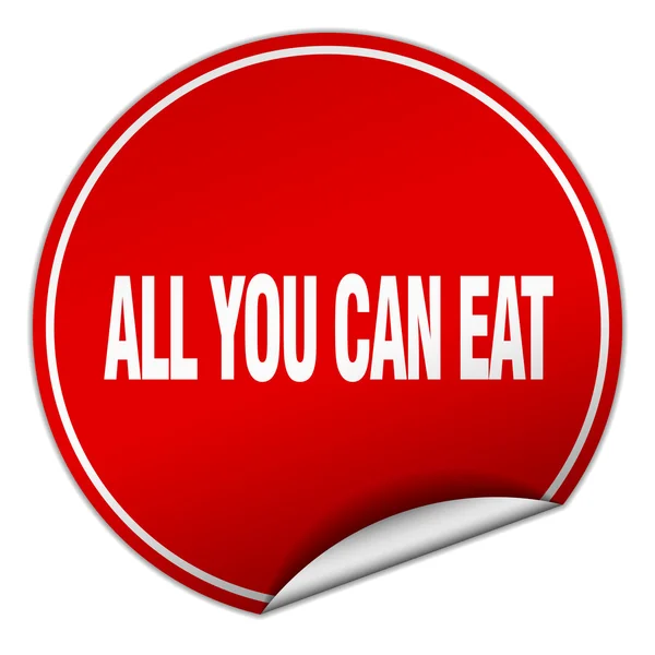 Todo lo que puede comer pegatina roja redonda aislada en blanco — Vector de stock