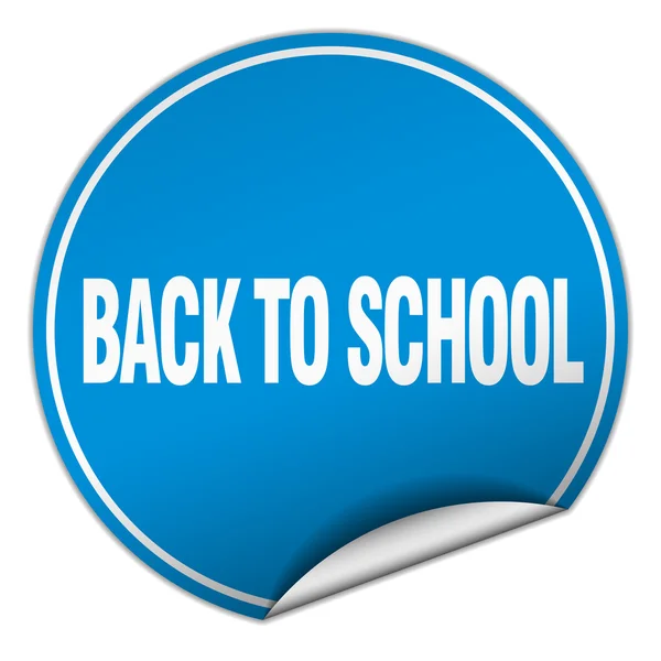 Back to school round blue sticker isolated on white — Stock Vector