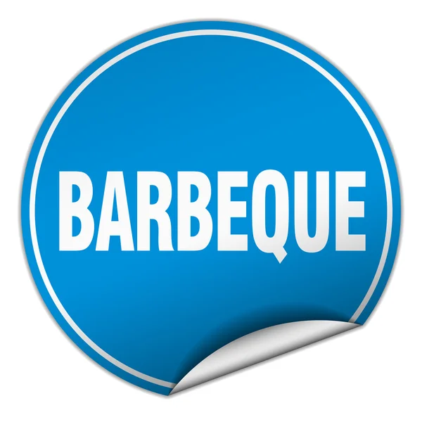 Barbeque round blue sticker isolated on white — Stock Vector