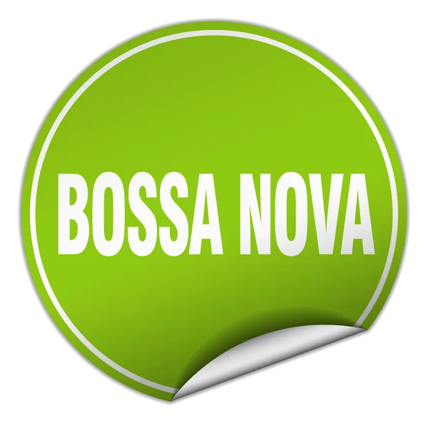 Bossa nova etiqueta engomada verde redonda aislada en blanco — Archivo Imágenes Vectoriales