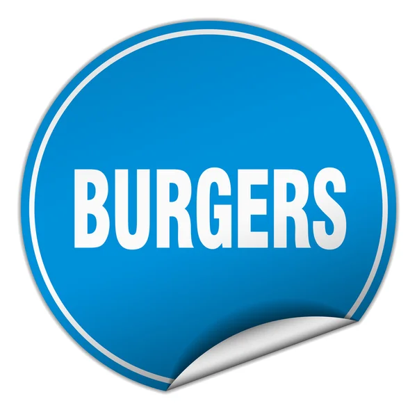 Burgers round blue sticker isolated on white — Stock Vector