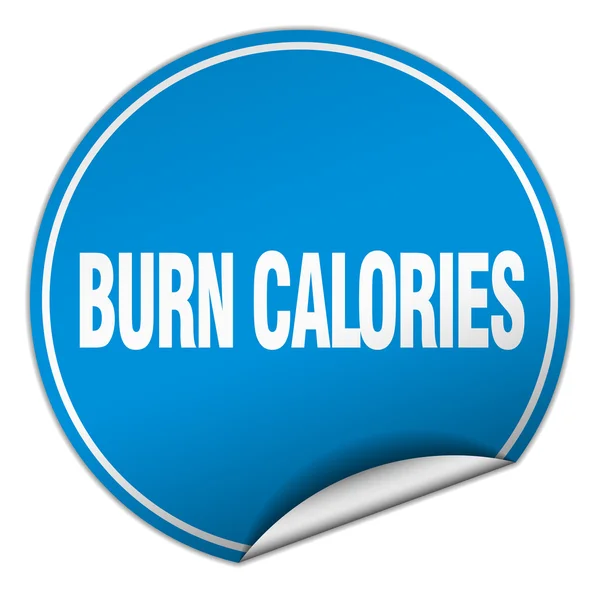 Burn calories round blue sticker isolated on white — Stock Vector