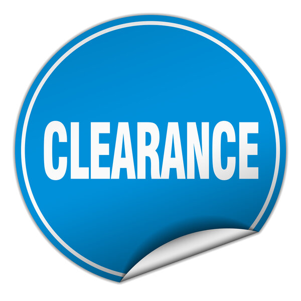 clearance round blue sticker isolated on white