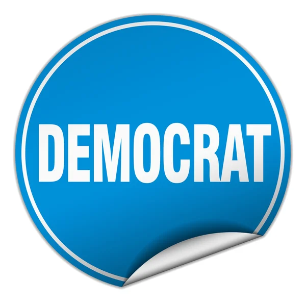 Democrata rodada adesivo azul isolado no branco — Vetor de Stock