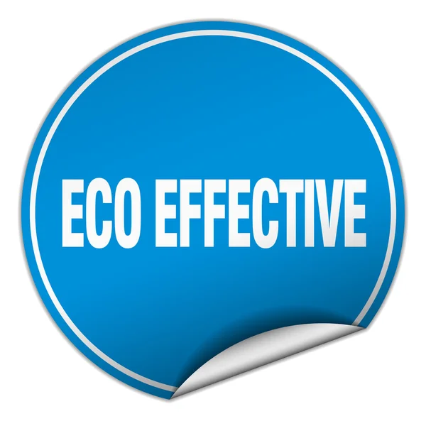 Eco eficaz etiqueta engomada redonda azul aislado en blanco — Vector de stock