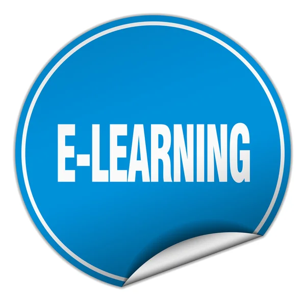 E-learning γύρο μπλε αυτοκόλλητο που απομονώνονται σε λευκό — Διανυσματικό Αρχείο