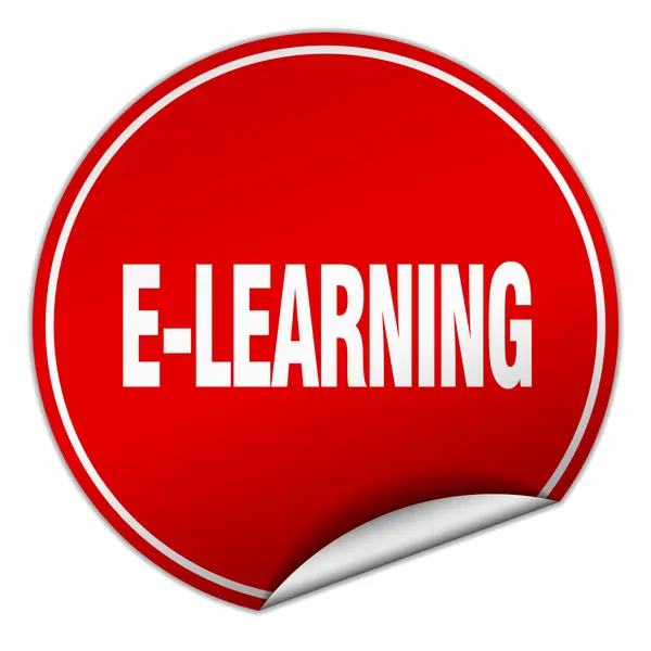 E-learning etiqueta engomada roja redonda aislada en blanco — Archivo Imágenes Vectoriales