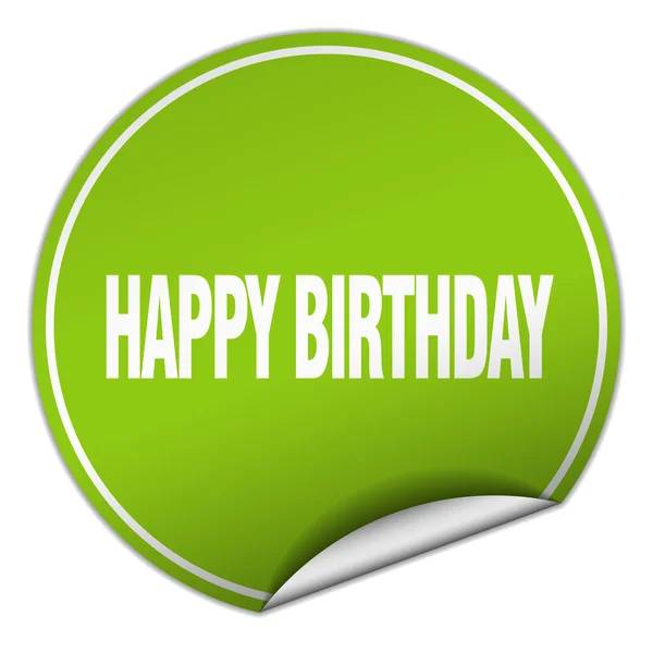 Happy birthday round green sticker isolated on white — Stock Vector