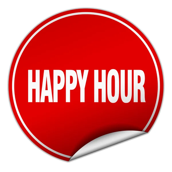 Happy hour redonda adesivo vermelho isolado no branco —  Vetores de Stock