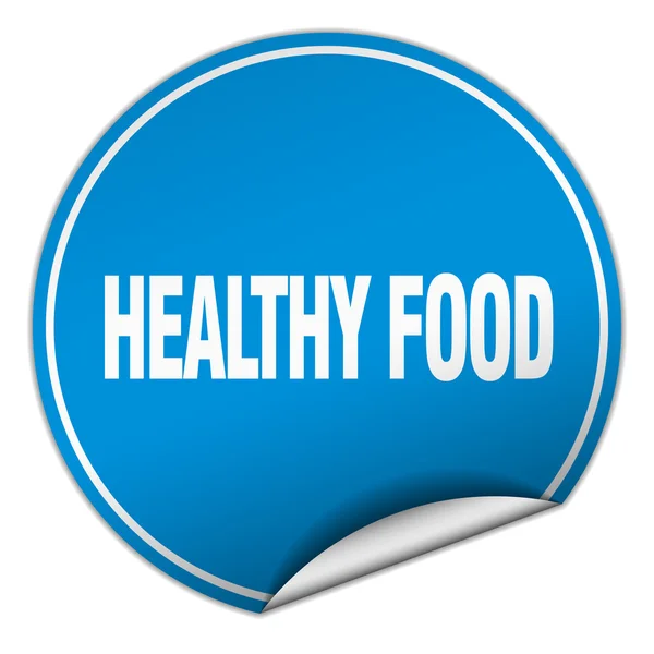 Gesunde ernährung runde blaue aufkleber isoliert auf weiß — Stockvektor