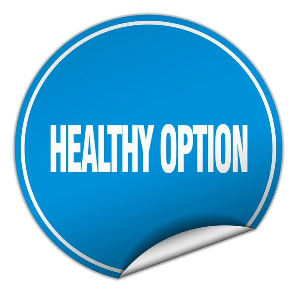 Healthy option round blue sticker isolated on white — Stock Vector