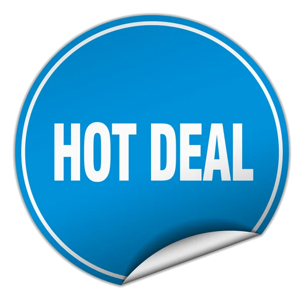 Hot deal round blue sticker isolated on white - Stok Vektor