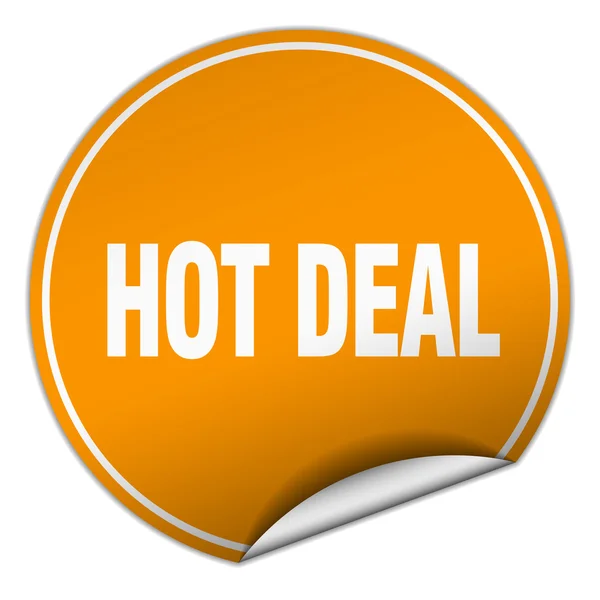 Hot deal round orange sticker isolated on white — Stock Vector