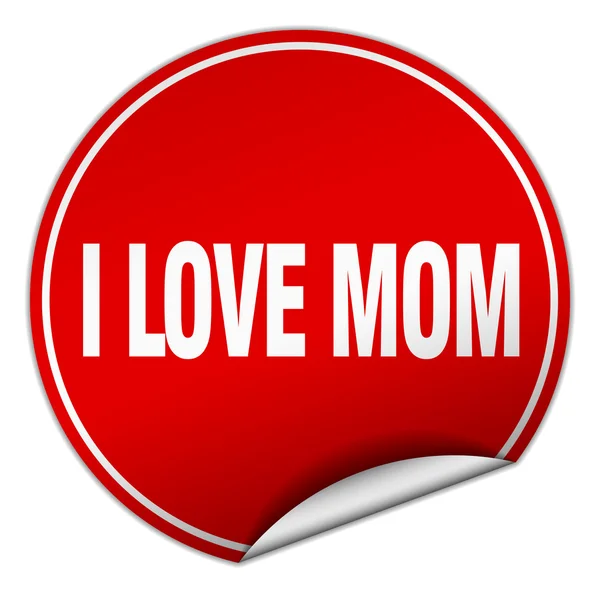I love mom round red sticker isolated on white — Stock Vector
