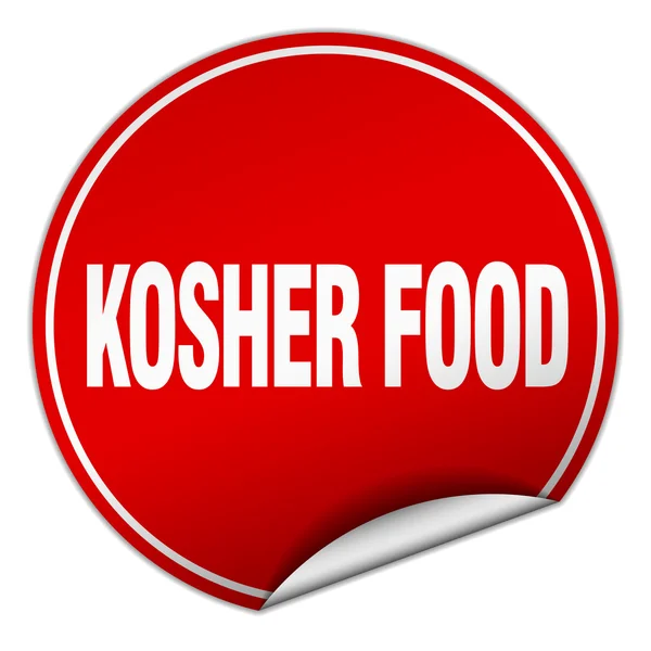 コーシャ食品ラウンド白で隔離赤いステッカー — ストックベクタ