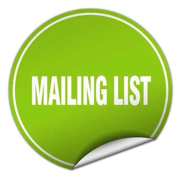Mailing list autocollant rond vert isolé sur blanc — Image vectorielle