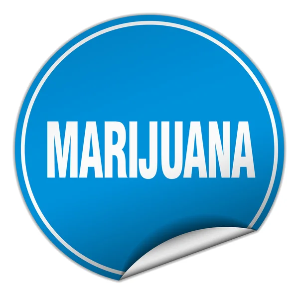 Marijuana round blue sticker isolated on white — Stock Vector