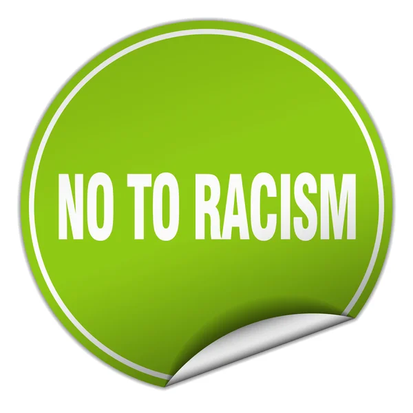 No al racismo pegatina verde redondo aislado en blanco — Vector de stock