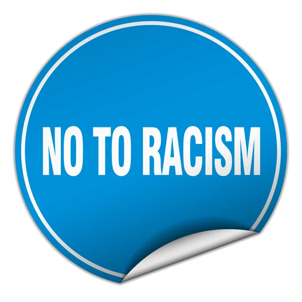 Όχι στο ρατσισμό γύρο μπλε αυτοκόλλητο απομονωθεί σε λευκό — Διανυσματικό Αρχείο