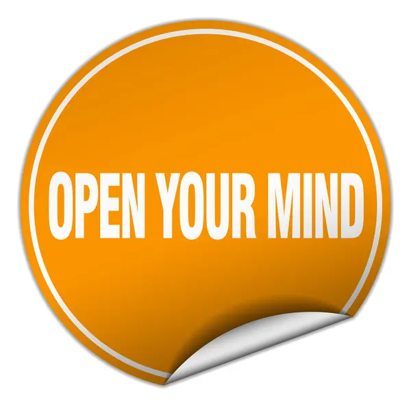 Ouvrir votre esprit autocollant rond orange isolé sur blanc — Image vectorielle