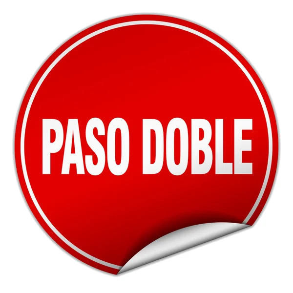 Paso doble ronda etiqueta engomada roja aislado en blanco — Vector de stock