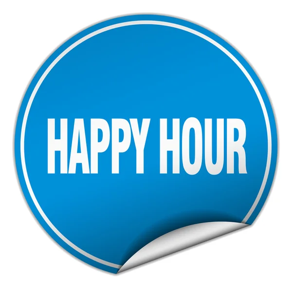 Happy Hour runde blaue Aufkleber isoliert auf weiß — Stockvektor