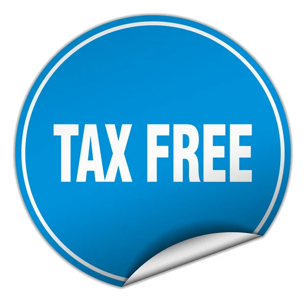 Vergi ücretsiz yuvarlak mavi etiket üzerinde beyaz izole — Stok Vektör