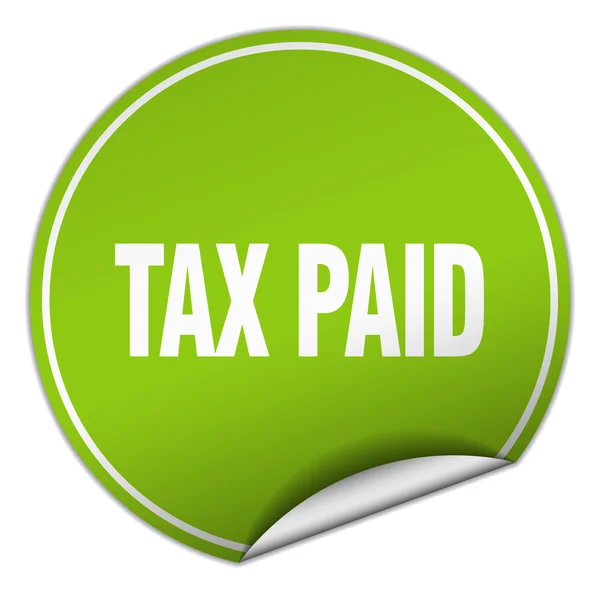 Yuvarlak yeşil etiket üzerinde beyaz izole ödenen vergi — Stok Vektör