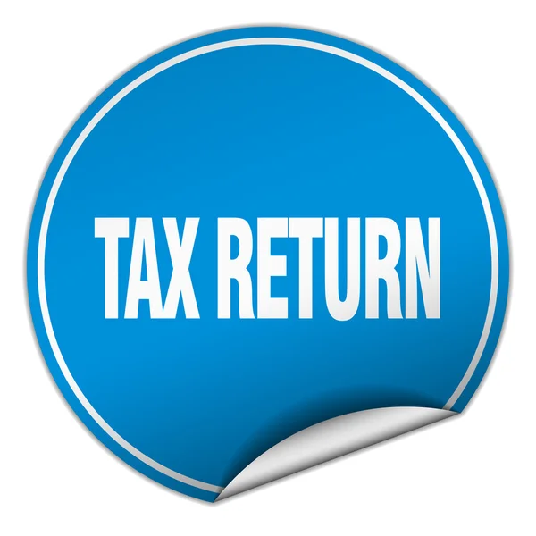 Φορολογική δήλωση γύρο μπλε αυτοκόλλητο που απομονώνονται σε λευκό — Διανυσματικό Αρχείο