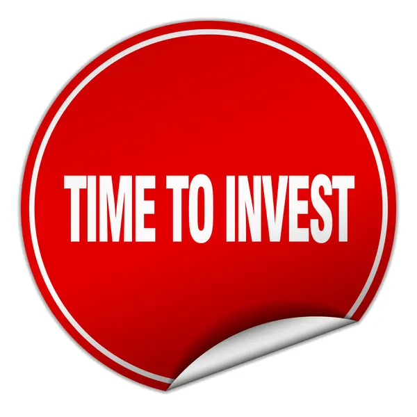 Tempo para investir adesivo vermelho redondo isolado no branco — Vetor de Stock