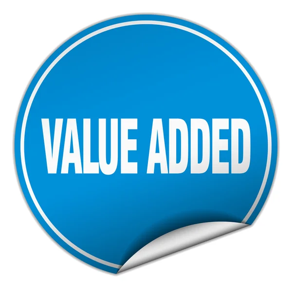 Toegevoegde waarde ronde blauwe sticker geïsoleerd op wit — Stockvector