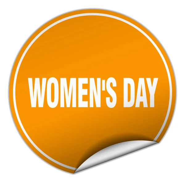 Women's day round orange sticker isolated on white — Stock Vector