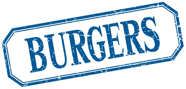Burgers carré bleu grunge vintage étiquette isolée — Image vectorielle