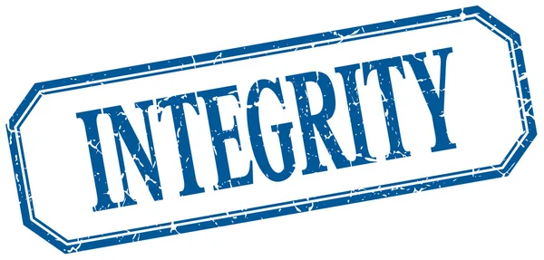 Integrity square blue grunge vintage isolated label — Stock Vector