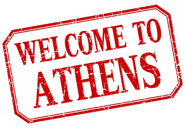Atene - benvenuto etichetta rossa vintage isolata — Vettoriale Stock