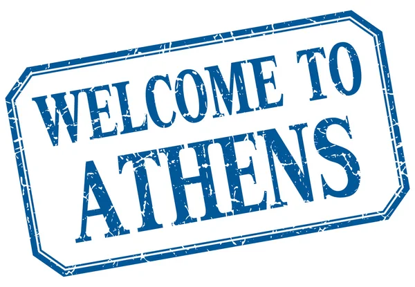 Atene - benvenuto etichetta blu vintage isolata — Vettoriale Stock