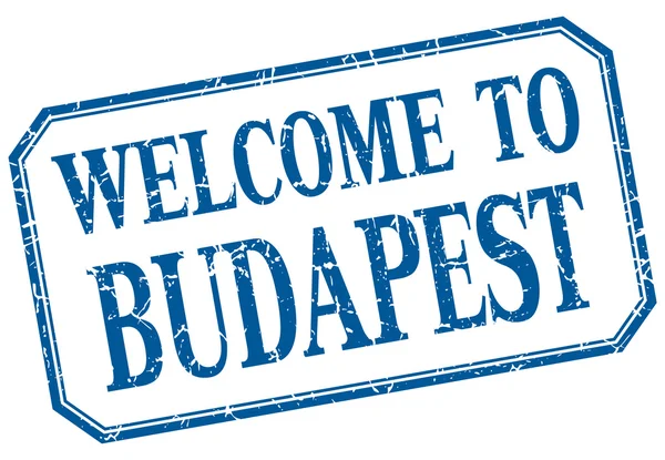 Budapest - bienvenue étiquette isolée vintage bleue — Image vectorielle