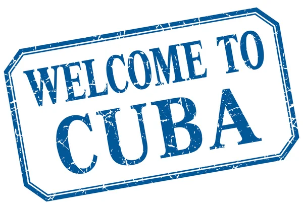Cuba - bienvenida etiqueta aislada vintage azul — Archivo Imágenes Vectoriales