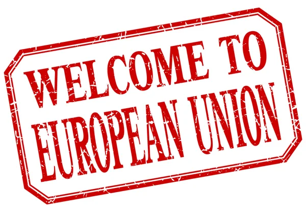 União europeia - bem-vindo rótulo isolado vintage vermelho — Vetor de Stock
