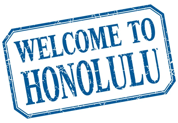 Honolulu - bienvenue étiquette isolée vintage bleue — Image vectorielle