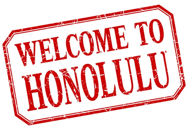 Honolulu - étiquette isolée vintage rouge bienvenue — Image vectorielle