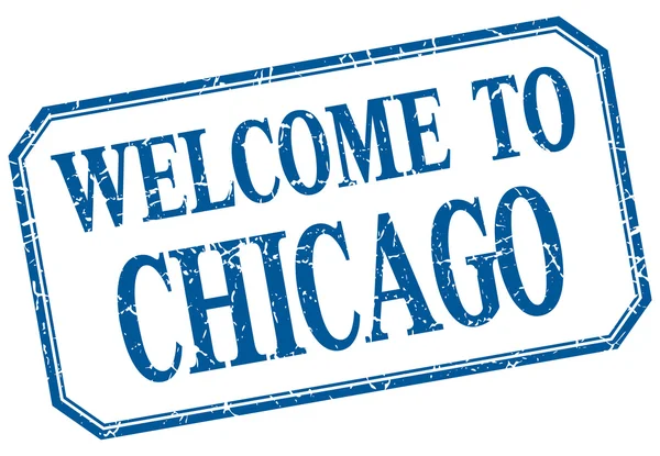 Chicago - bienvenida etiqueta aislada vintage azul — Archivo Imágenes Vectoriales